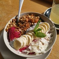 Pink smoothie bowl at Funk You Natural Food in Berlin