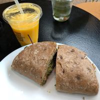 Berlin beach juice and sensation sandwich  at Funk You Natural Food in Berlin