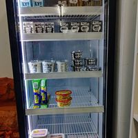 Vegan fridge at El Sueco Supermercado in Barcelona