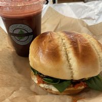 Fresh Juice + Black bean burger  at Chicago Health Foods in Chicago