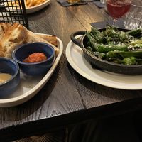 piementos and bread with tomato and garlic  at Fuego  in Kolobrzeg