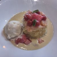 Lemon and rhubarb sponge at Ascough's Bistro in Market Harborough