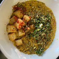 Daal with tofu (we went early in their dinner service and the mushrooms weren’t ready)  at The Delft Bistro in Marquette