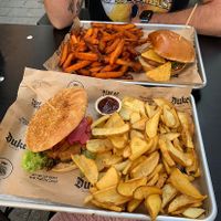 vegan burgers + sweet potato fries & wedges  at Duke Burger in Hannover