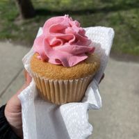 Vanilla cupcake with strawberry icing  at Fairy Cakes in Vancouver