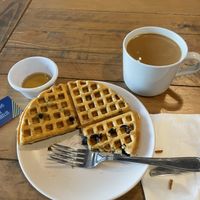Gluten free vegan blueberry waffle  at Elevation Coffee in Tampa
