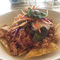 Vegan nachos with tofu bolognese and vegan aioli   at Hai Bar & Grill in Lembongan