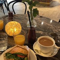 Sandwich, smoothie, juice, and coffee  at Bakery Miriam  in Jyvaeskylae