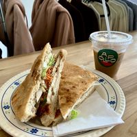 Bahn Mi & latté avoine glacé.  at Café Apollo in Sainte-anne-de-beaupre