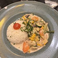 vegan vegetable curry with rice  at Brasserie Le Carnot in Beaune