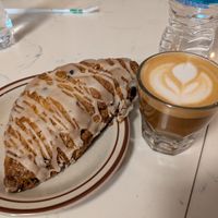 Pistachio chocolate scone with macadamia nut cortado at Rowan Coffee in Asheville