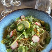 Noodles and veggies main course   at Côté Resto in Honfleur