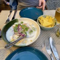vegan ceviche with coconut milk, mango and avocado  at Espécie in Porto