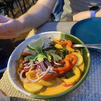 hearts of palm curry with fried banana  at Espécie in Porto