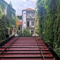 Patio at the back for warm days. Covered today because of the rain. at Espécie in Porto