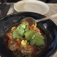 Chestnut and mushroom dumplings in chilli oil  at Espécie in Porto