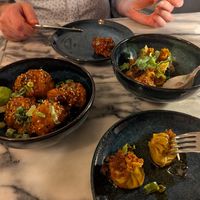 Dumplings and KFC Korean Style Cauliflower at Espécie in Porto