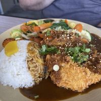 Katsu curry with stir fry veggies  at Good Vibes in Huntington Beach