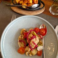 Cauliflower salad and fried potatos at ARZ Lebanese Restaurant in Budapest