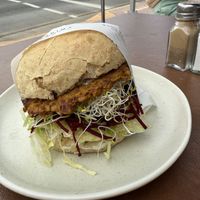 Millennium Burger  at Pilgrims Vegetarian Cafe in Milton