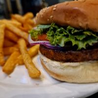 Vegetarian burger (ask for it without mayonnaise) at Gus' Bar & Grill in Port Mcneill