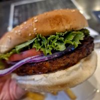 Vegetarian burger (ask for it without mayonnaise) at Gus' Bar & Grill in Port Mcneill
