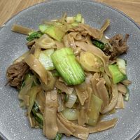 "Beef" Ho Fun with  meaty mushrooms and Pak Choi  at Grubby in East London