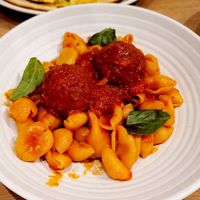 Orecchiette & meatballs arabbiata at Rad Radish in San Francisco