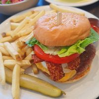 Burger with extra cheese and tempeh bacon at Rad Radish in San Francisco