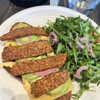 Avocado toast with tempeh baconn  at Rad Radish in San Francisco