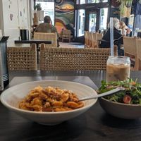Orechiette, salad, latte at Rad Radish in San Francisco