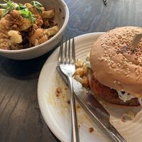 Chili Crisp Cauliflower and Crispy Chicken Sandwich  at Rad Radish in San Francisco