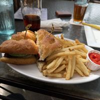 Falafel sandwich with macadamia nut cheese + side of fries  at Big Island Brewhaus in Waimea