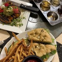 Roasted kabocha - upper left Falafel sandwich bottom   at Big Island Brewhaus in Waimea