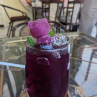 Lime butterfly pea drink! So cute! at Baan Ghu Lhao in Trang