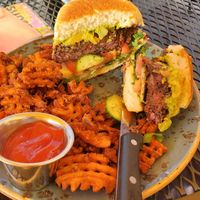 Black Bean Burger w/ Sweet Potato Waffle Fries at Sunspot in Knoxville