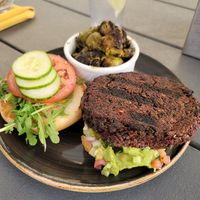 Black bean burger with Brussel sprouts at Sunspot in Knoxville