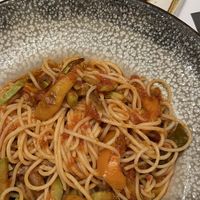 Vegan pasta and grilled peppers  at Balsamico in Ioannina