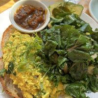 Tofu scramble with sautéed veg and avocado   at Momo Wholefood in Newcastle