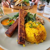 Locally make tempeh satay sticks at Momo Wholefood in Newcastle