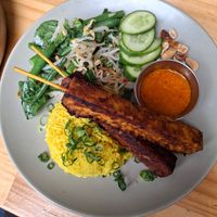 Satay tempeh skewers at Momo Wholefood in Newcastle
