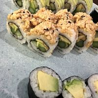 Some pieces may have mayo on it, in the menu card, just ask them to not put it on. We take our own vegan mayo with us and mix it with their vegan chili sauce - delicious!  at King's Running Sushi & Buffet in Odense