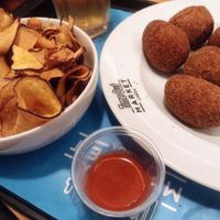 Vegan Croquettes (curried peanut and chickpea, delicious!) at Time Out Market in Lisbon