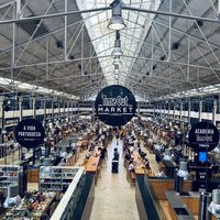 A view of the market from the second floor restaurant. Asian Lab is on the right towards the back    at Time Out Market in Lisbon