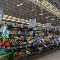 Fresh produce market adjacent to the food court at Time Out Market in Lisbon