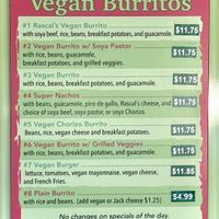 Vegan menu. November 2024  at Super Cucas in Santa Barbara