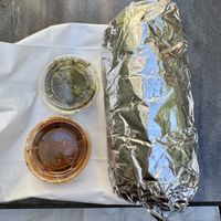#2 Vegan Burrito w/ Soya Pastor. Came with red and green salsas  at Super Cucas in Santa Barbara