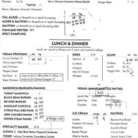 The menu. Be careful, the fish is the only thing that’s not vegan!!  at Natural Blend in Brooklyn
