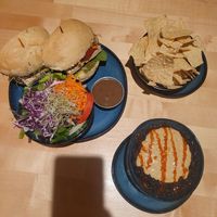 Vegan sandwich with side salad and black bean hummus at The Tomato Head - downtown in Knoxville