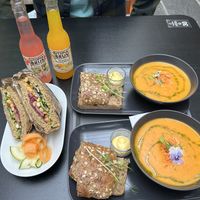 soup of the day and vegan sandwiches  at Tre Stuer in Haugesund